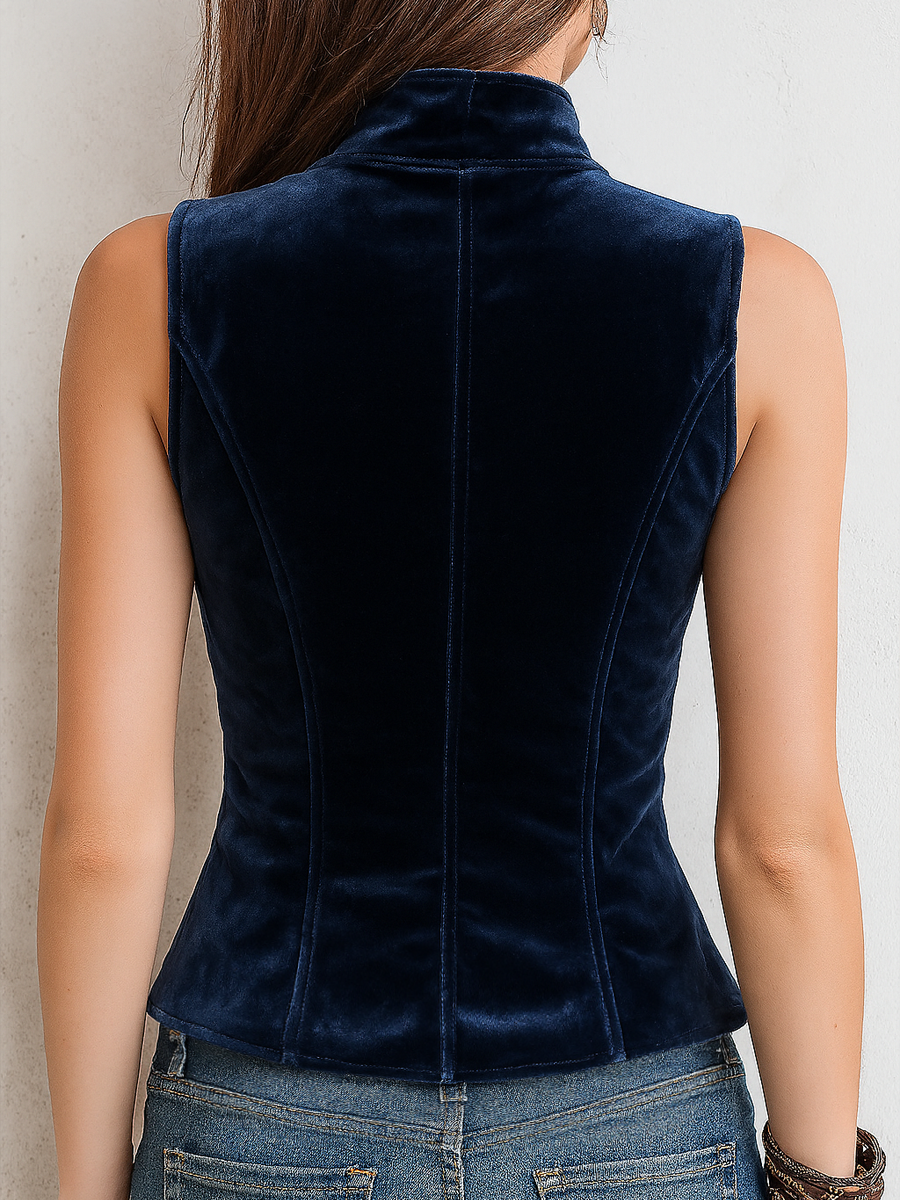 Chaleco de Terciopelo Vintage con Cuello Mao y Botones