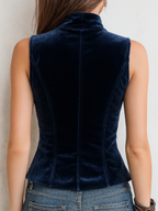 Chaleco de Terciopelo Vintage con Cuello Mao y Botones