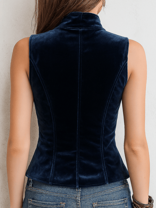 Chaleco de Terciopelo Vintage con Cuello Mao y Botones - LOVRA DESIGN
