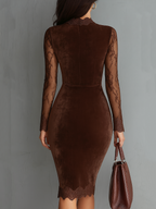 Vintage Velvet Mini Dress with Keyhole Neckline and Lace Sleeves