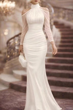Vestido Maxi Negro con Halter y Manga Transparente
