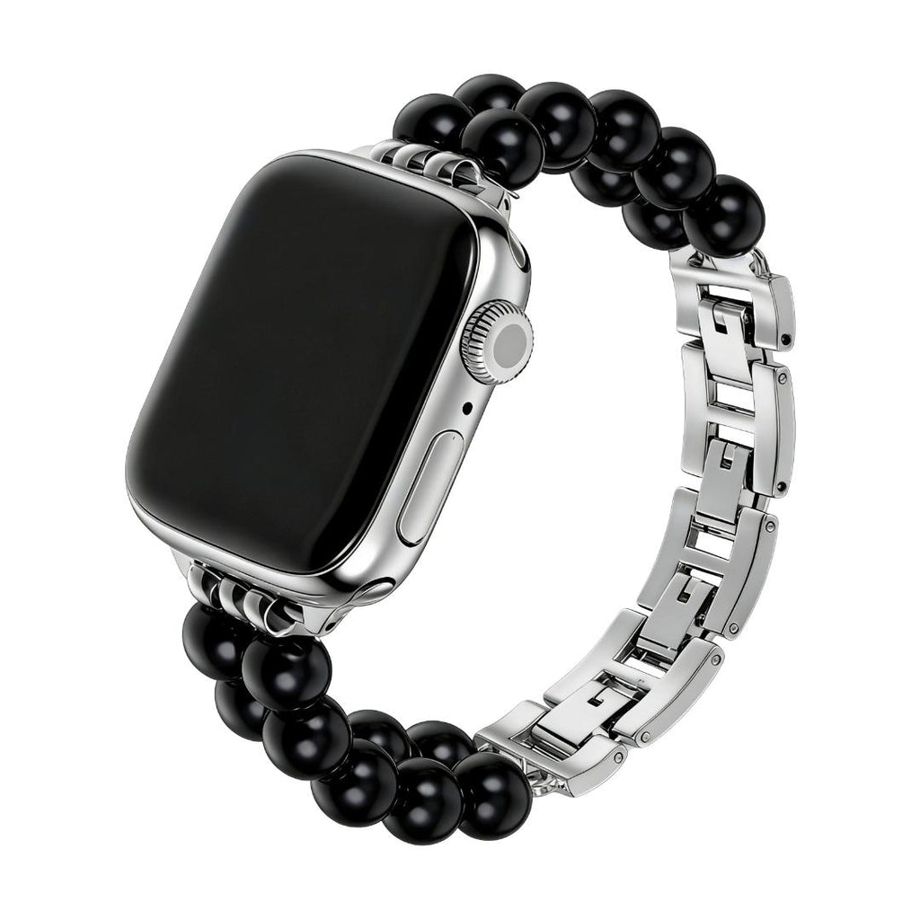 Correa Apple Watch de piedras naturales, doble hilera de perlas, eslabones metálicos, modelo Spedzire