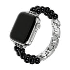 Correa Apple Watch de piedras naturales, doble hilera de perlas, eslabones metálicos, modelo Spedzire
