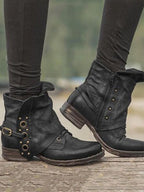 Vintage Ankle Boots with Buckle and Studded Patch