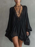 Vestido Mini Negro de Encaje con Espalda Abierta