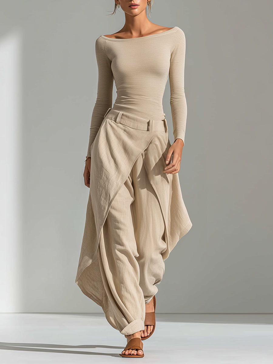 Conjunto Pantalón con Capas y Cuello Barca