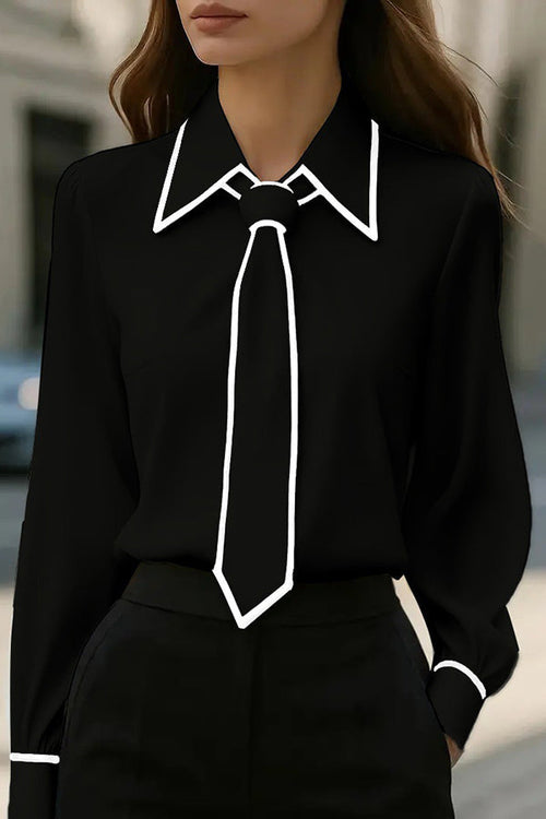 Men's Casual Long Sleeve Shirt with Contrast Tie