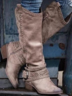 Vintage Leather High Boots with Buckle Knight Style