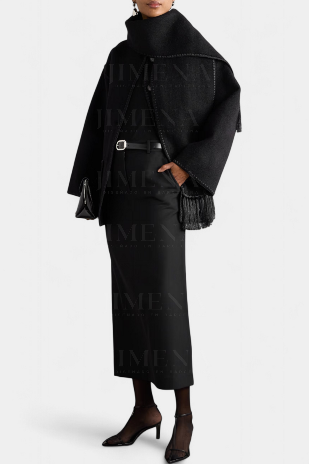 Pauline Coat with Integrated Scarf and Fluid Silhouette