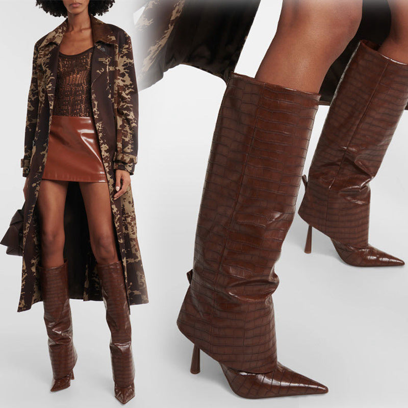 Stiletto Heel Stone Print Pointed Toe Ankle Boots