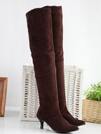 Solid Color Suede Thigh-High Boots
