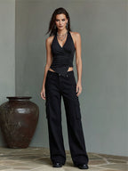 Conjunto Dos Piezas Halter Grunge Moderno Negro