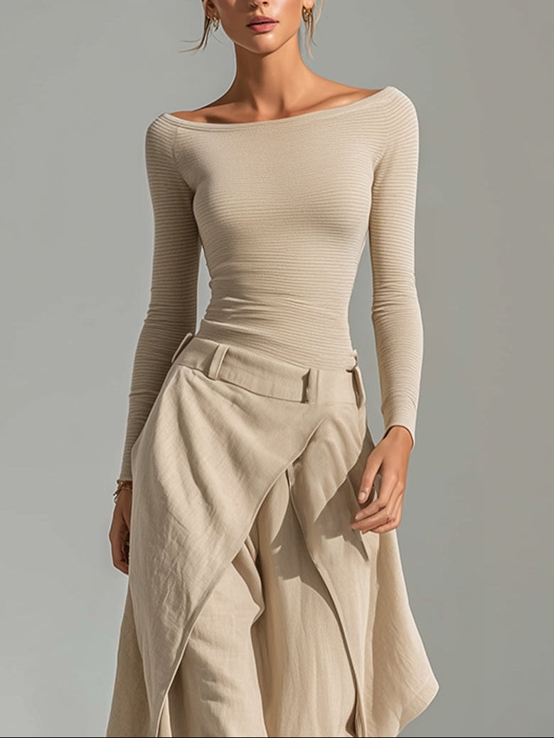 Conjunto Pantalón con Capas y Cuello Barca