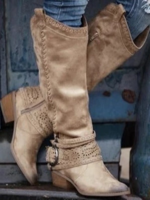Botas Altas Vintage de Cuero con Hebilla Estilo Caballero