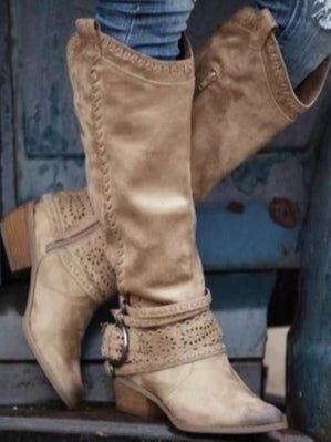 Botas Altas Vintage de Cuero con Hebilla Estilo Caballero - LOVRA DESIGN