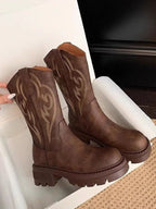 Botas de Media Caña Retro de Cuero Suave con Suela Gruesa