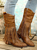 Botas Retro con Flecos Remaches y Cinturón Estilo Caballero