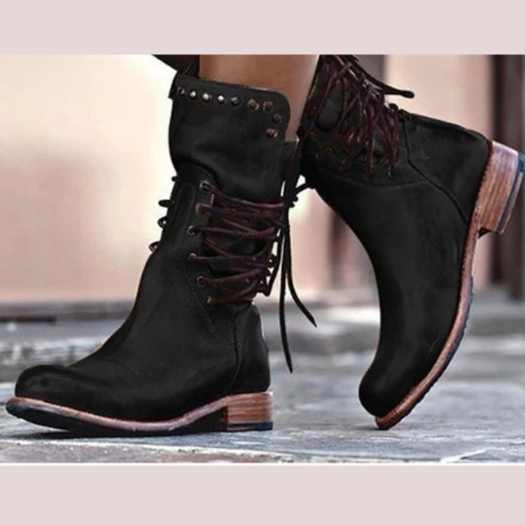 Botas Retro Británicas de Media Caña con Remaches y Cordones
