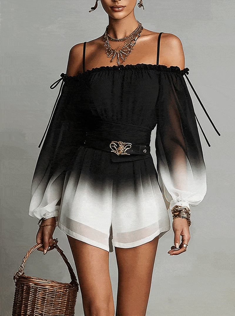 Mono Degradado con Hombros Descubiertos Negro y Blanco