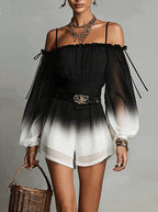 Mono Degradado con Hombros Descubiertos Negro y Blanco