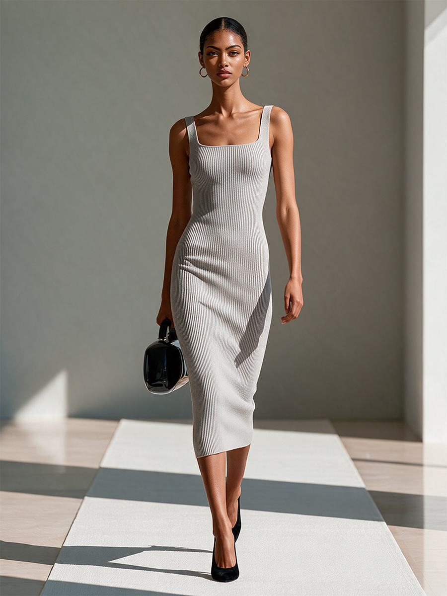 Conjunto de torera corta de rombos con mangas abullonadas y vestido midi de canalé