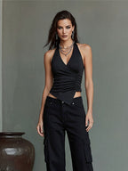 Conjunto Dos Piezas Halter Grunge Moderno Negro