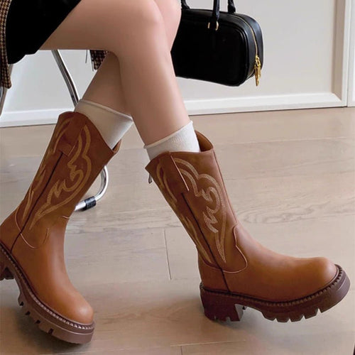 Botas de Media Caña Retro de Cuero Suave con Suela Gruesa - LOVRA DESIGN