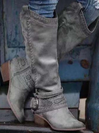 Vintage Leather High Boots with Buckle Knight Style