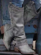 Vintage Leather High Boots with Buckle Knight Style