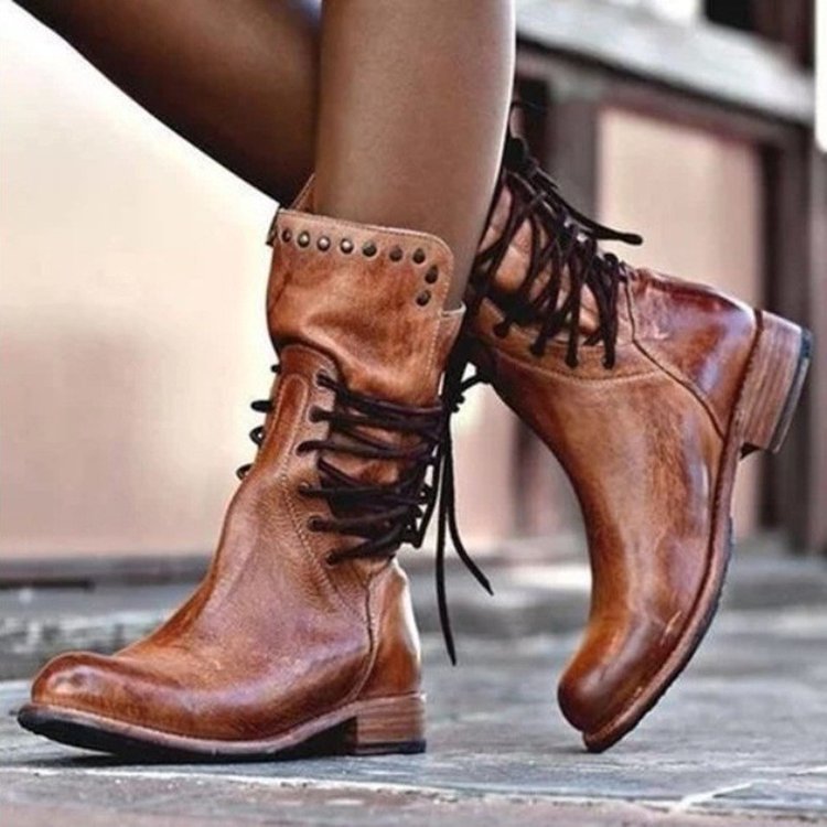 Botas Retro Británicas de Media Caña con Remaches y Cordones