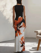 Flower Printed Sleeveless Wrap Elegant Evening Maxi Dress