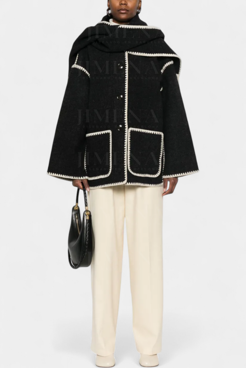 Pauline Coat with Integrated Scarf and Fluid Silhouette