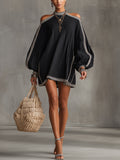 Vestido Mini Negro Boho con Manga Farol