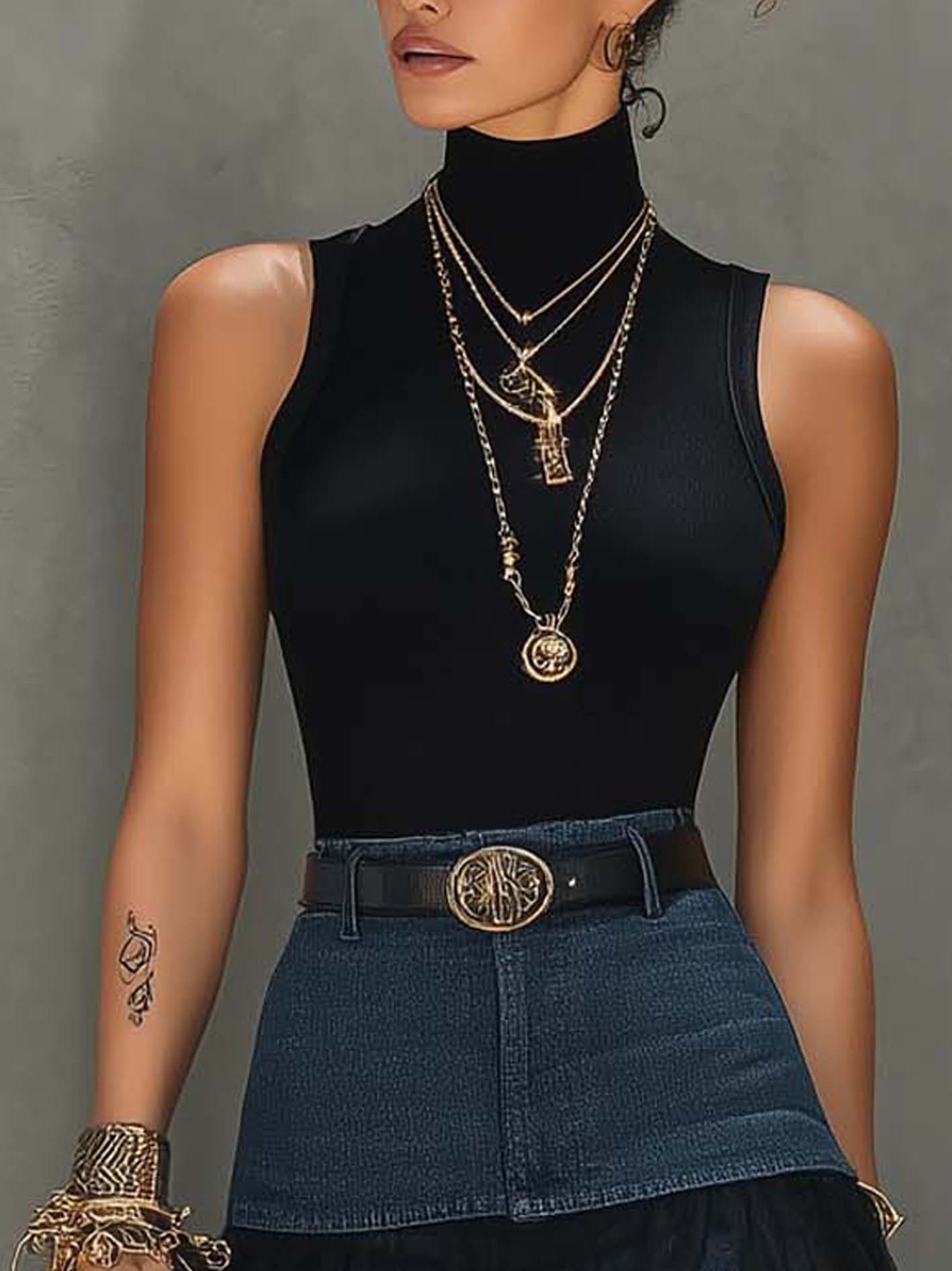 Conjunto Falda Maxi de Denim y Malla con Abertura