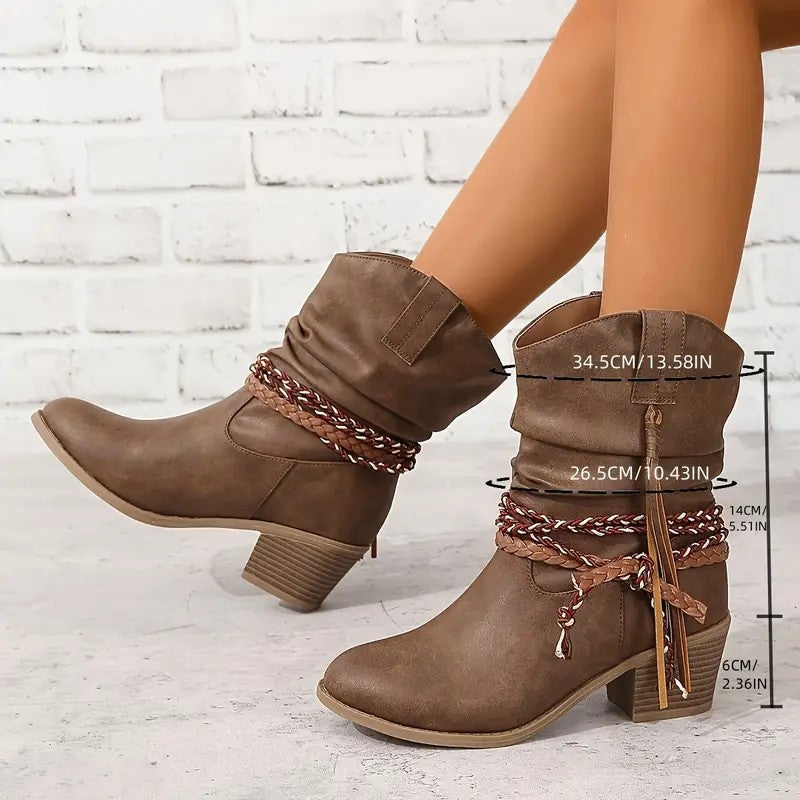 Botines Cowboy Western Vintage con Flecos