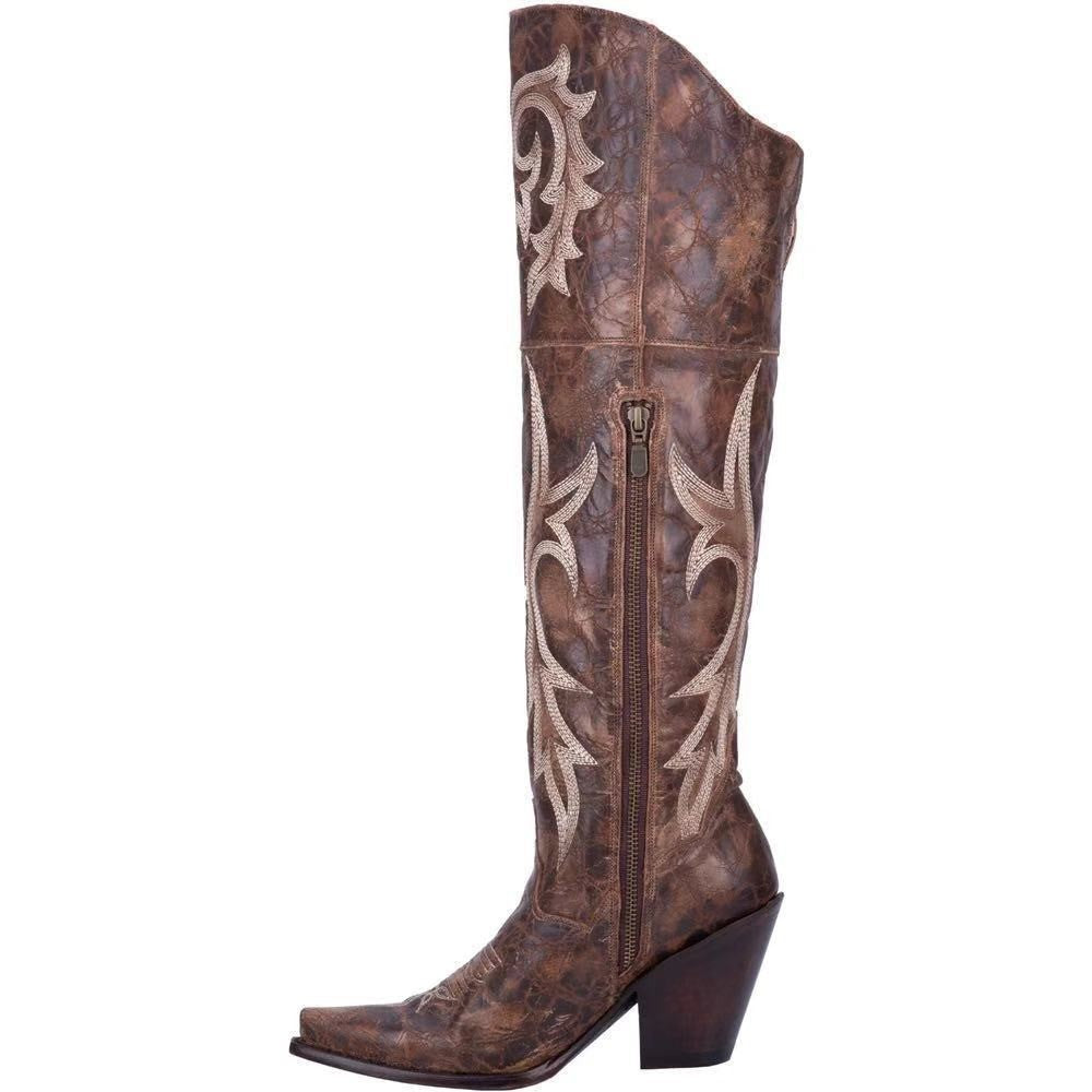 Botas Altas Retro con Tacón Alto Grueso y Estampado