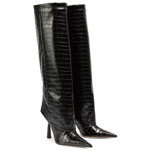 Stiletto Heel Stone Print Pointed Toe Ankle Boots