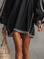 Vestido Mini Negro Boho con Manga Farol