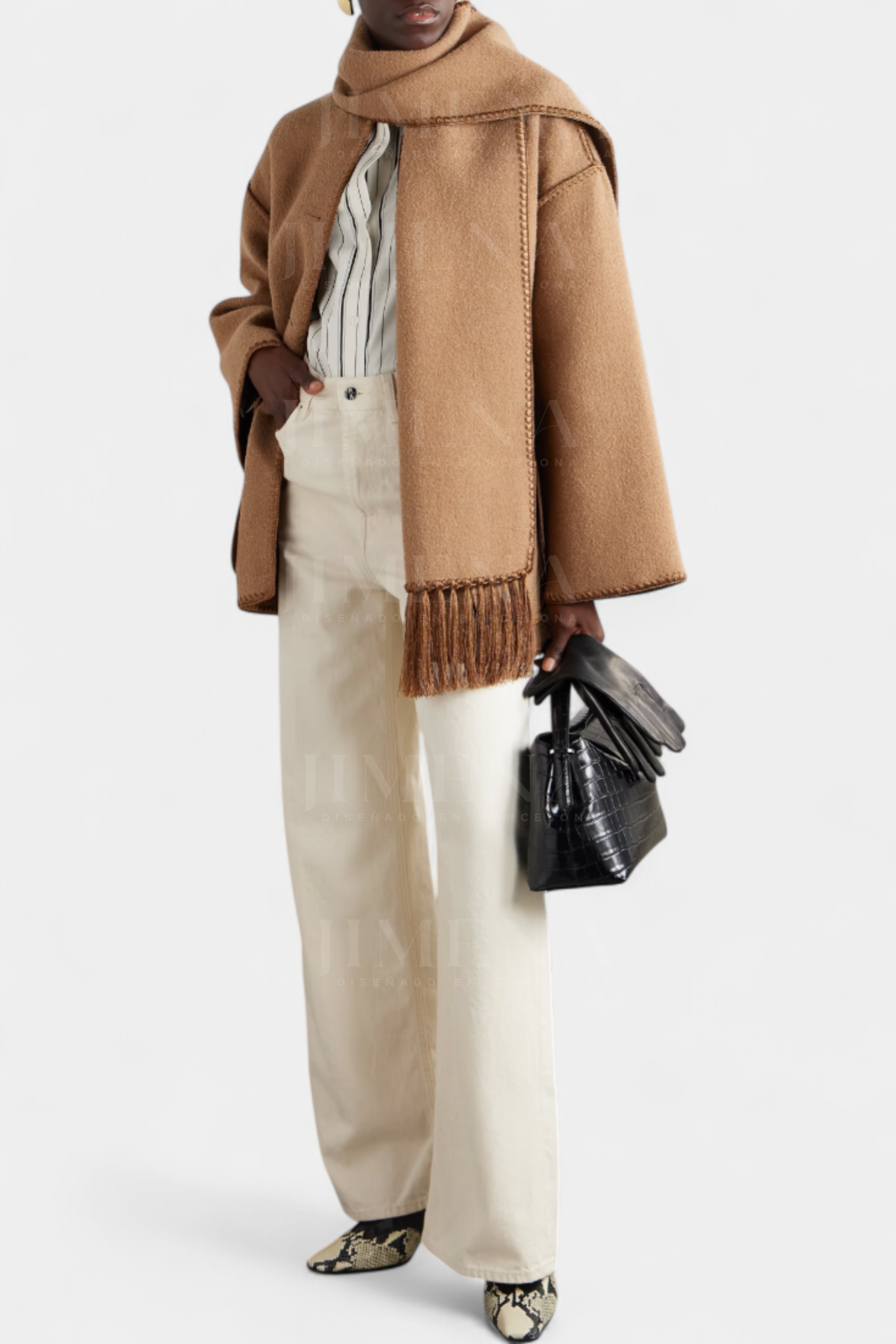 Pauline Coat with Integrated Scarf and Fluid Silhouette
