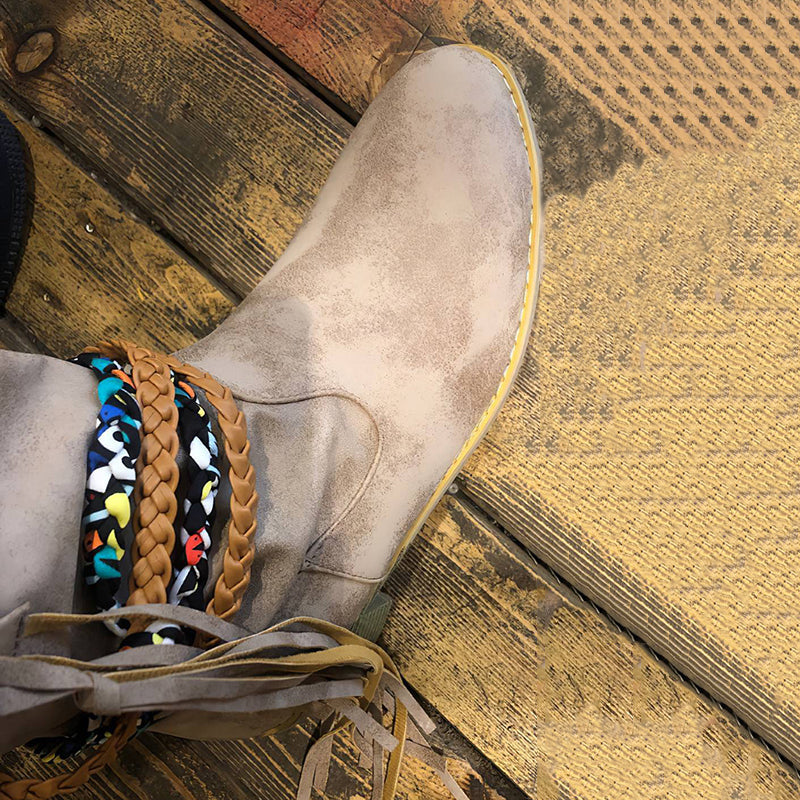 Botines Western Vintage con Flecos Tribales y Tacón Alto