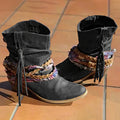 Botines Western Vintage con Flecos Tribales y Tacón Alto