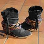 Botines Western Vintage con Flecos Tribales y Tacón Alto
