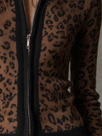 Vintage Leopard Print Slim Fit Zip-Up Cardigan