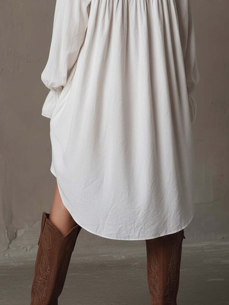 Vestido Mini Retro de Encaje con Bajo Irregular y Manga Larga