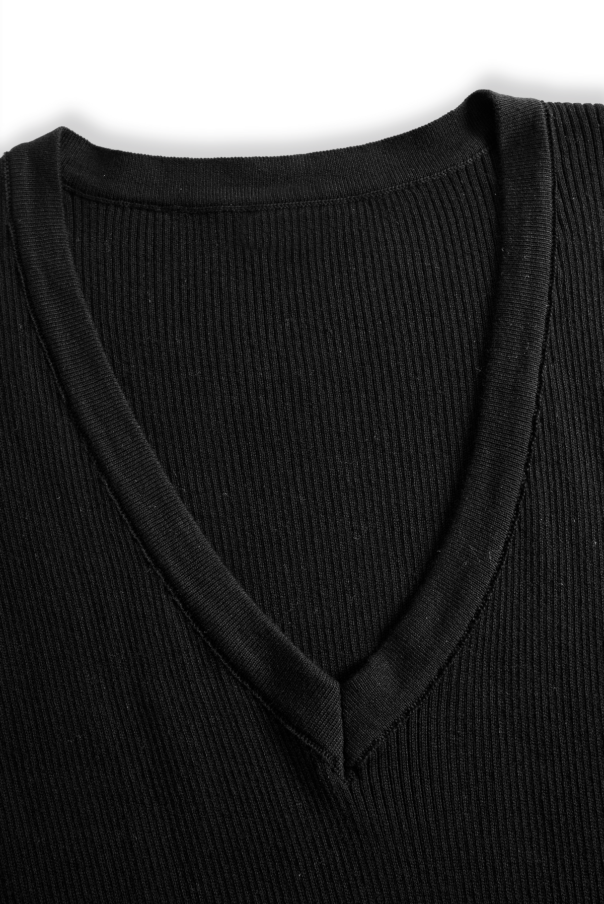 Vestido largo de punto con escote en V y manga larga (sin cinturón)