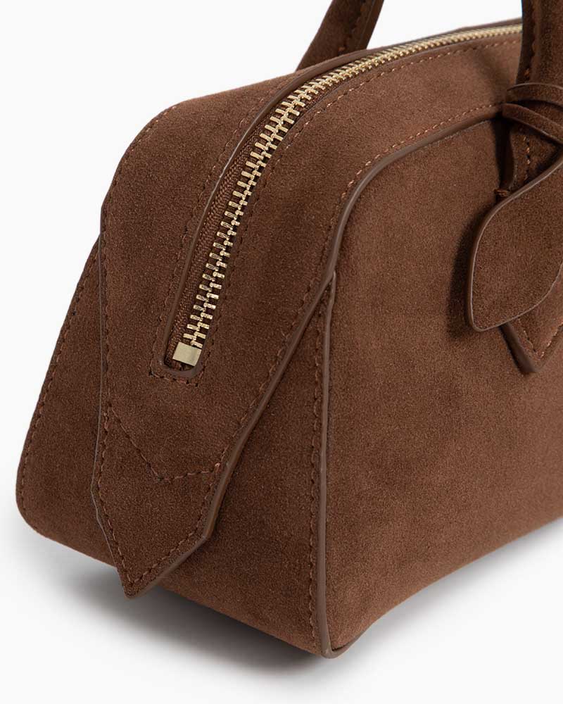 Bolso tote de piel de becerro de ante con doble cremallera y bandolera