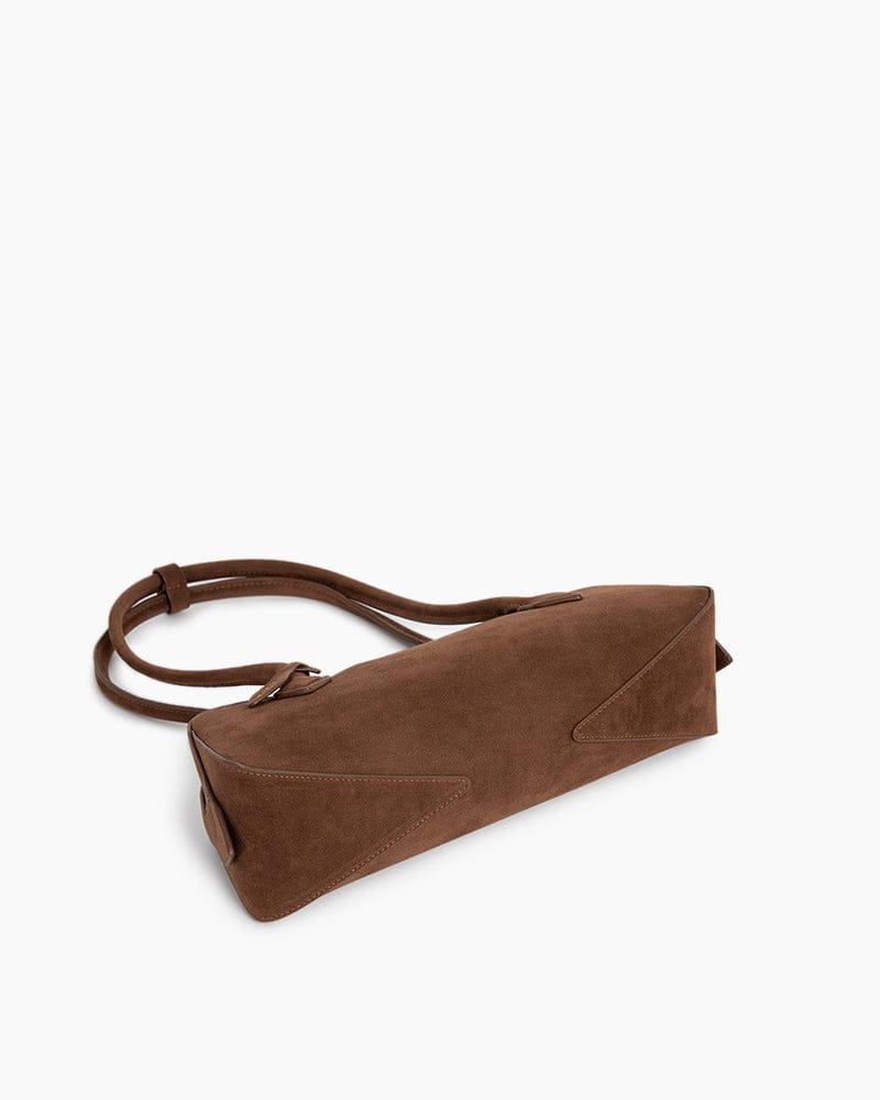 Bolso tote de piel de becerro de ante con doble cremallera y bandolera