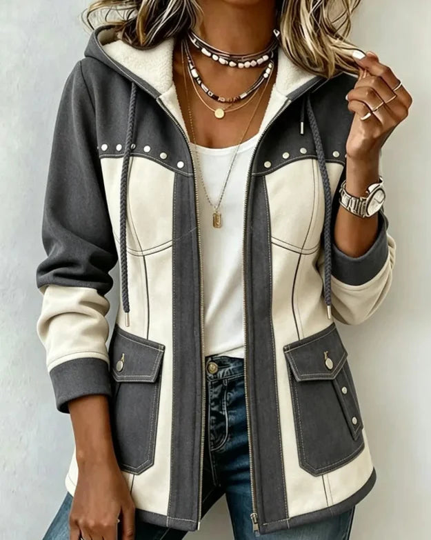 Hooded Jacket in Navy and Camel
