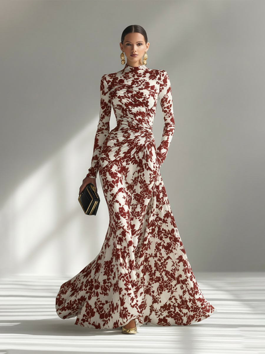 Vestido cruzado elástico estampado en blanco y negro