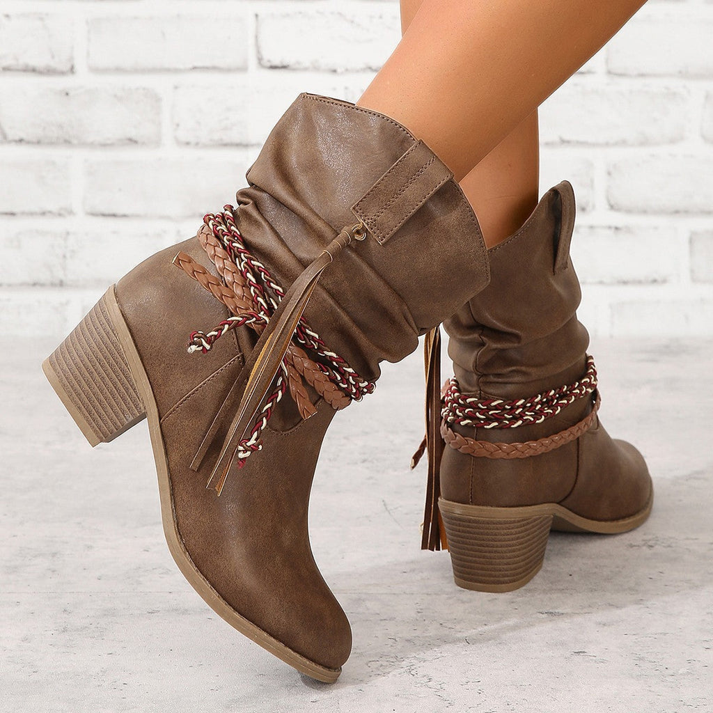 Botines Cowboy Western Vintage con Flecos